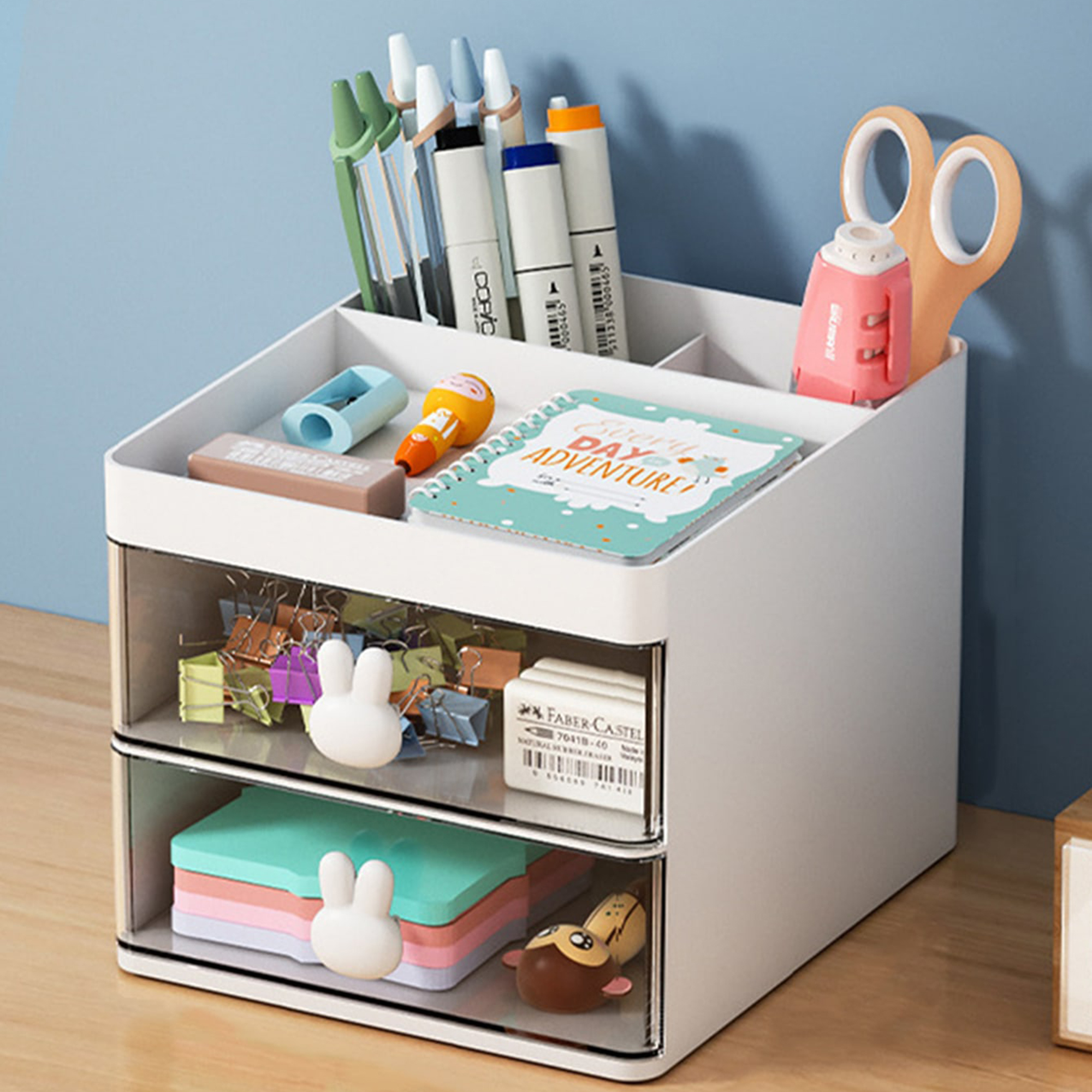 Cartoon Creative Pen Holder Transparent Drawer Storage Box Large ...