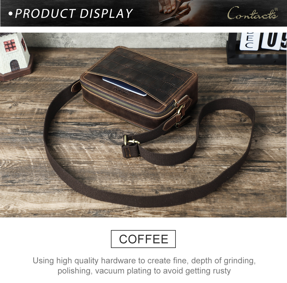 CONTACTS Men Crossbody Bag Small Crocodile Skin Genuine Leather ...