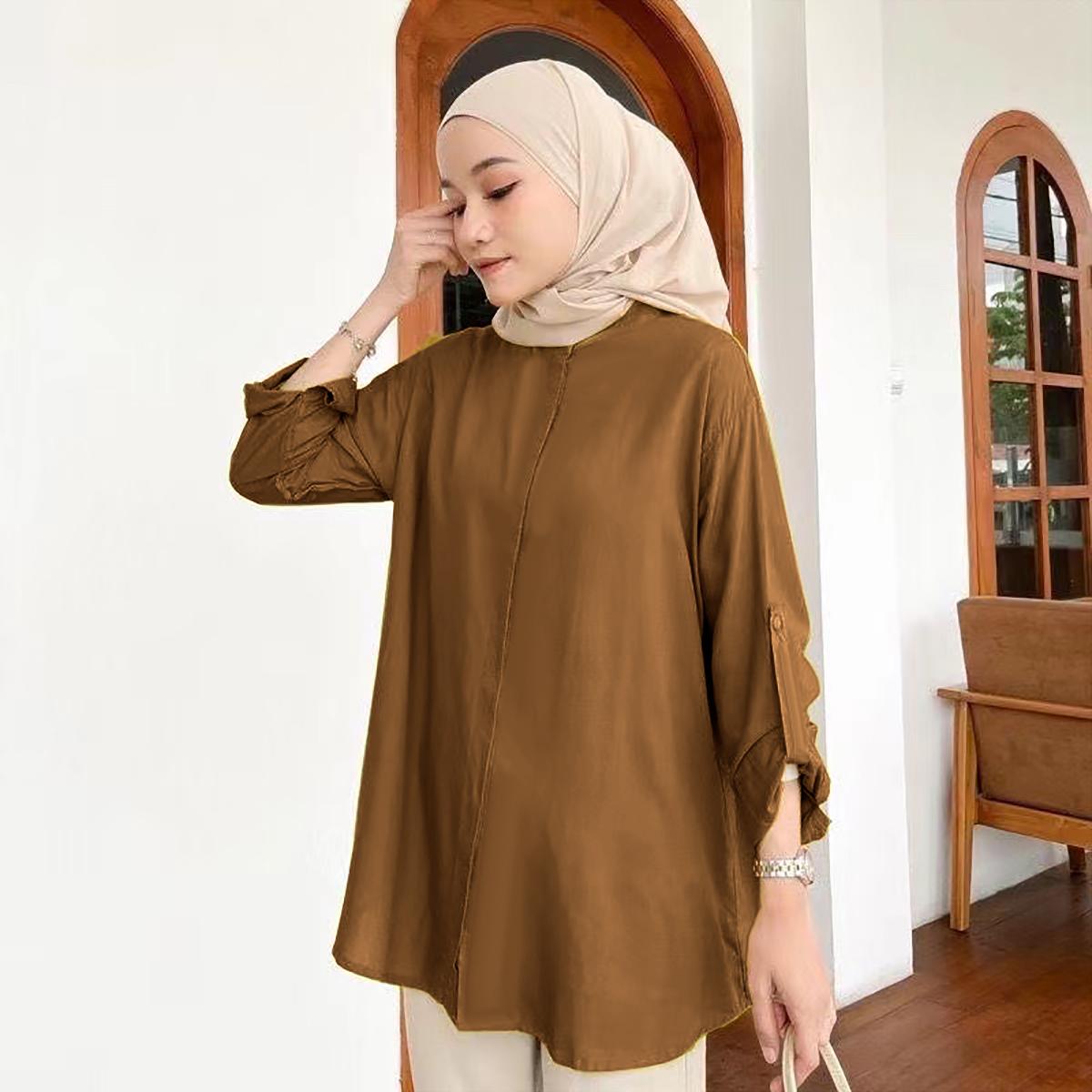 #383 baju muslimah plus size lengan panjang crop top for women kemeja ...