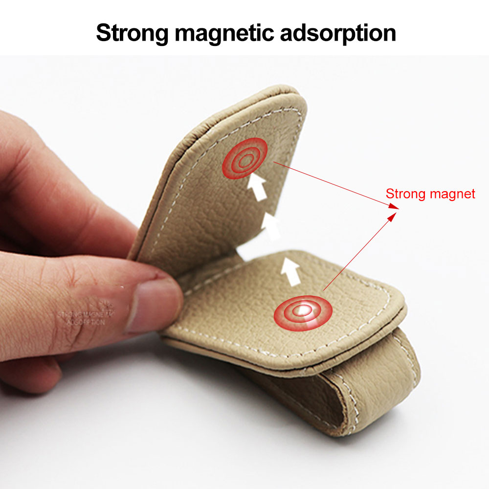 Magnetic Leather Sunglasses Holder For Car Sun Visor - Clip-On UK Stock
