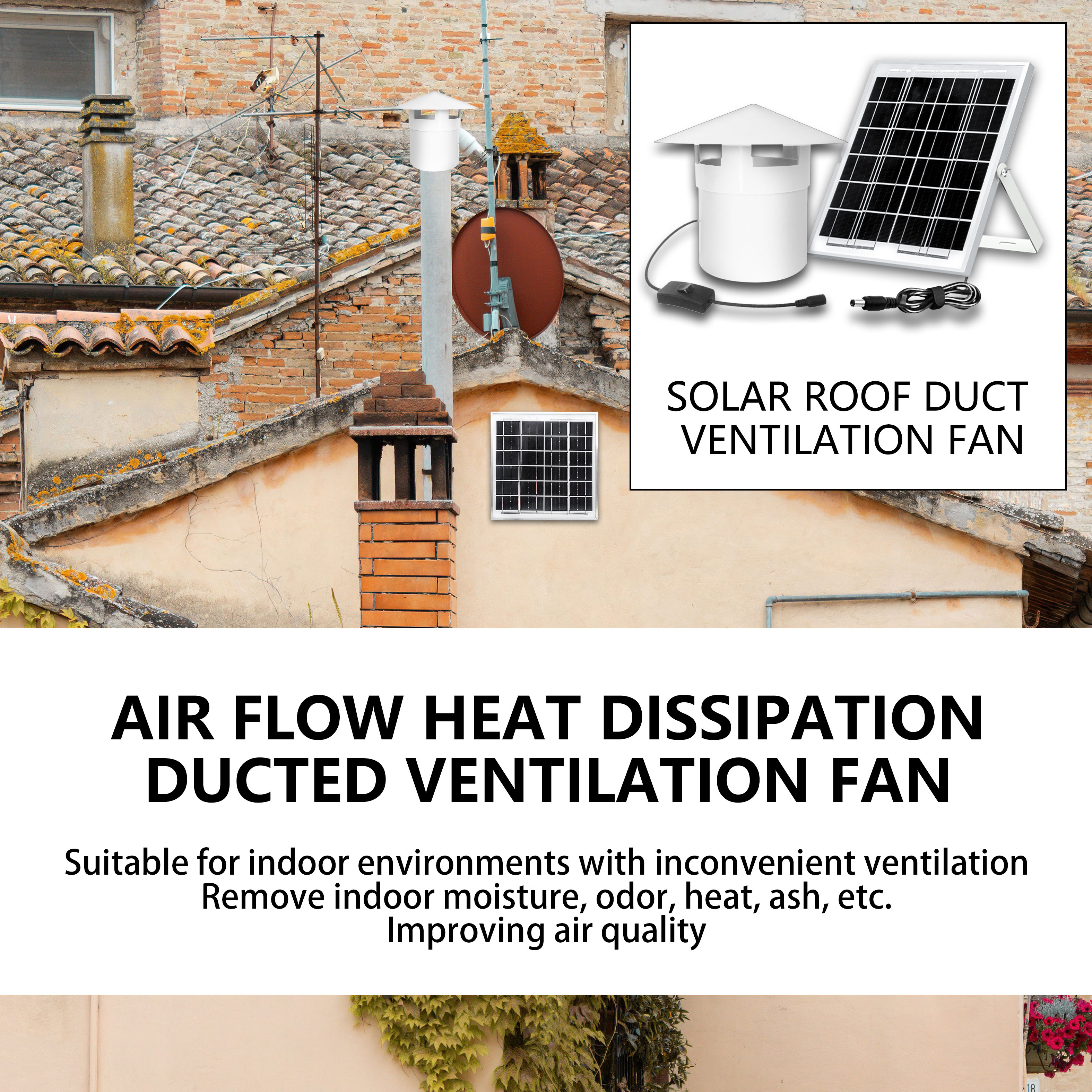 Solar Roof Pipe Fan 110/160 Pipe Fan PVC Roof Powerful Exhaust ...
