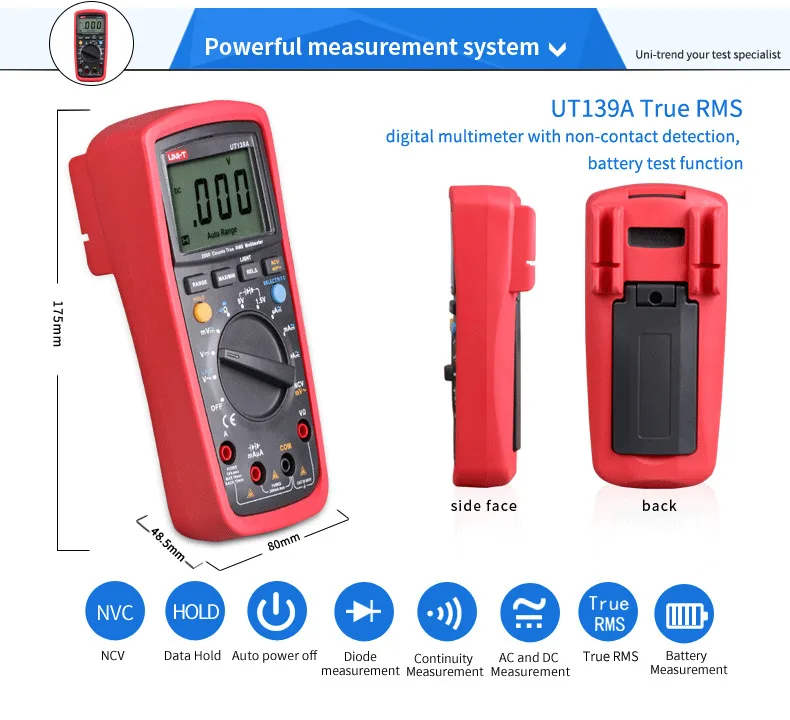 UNI-T UT139 Series Multimeter AC DC 600V 10A True RMS Resistance Diode ...