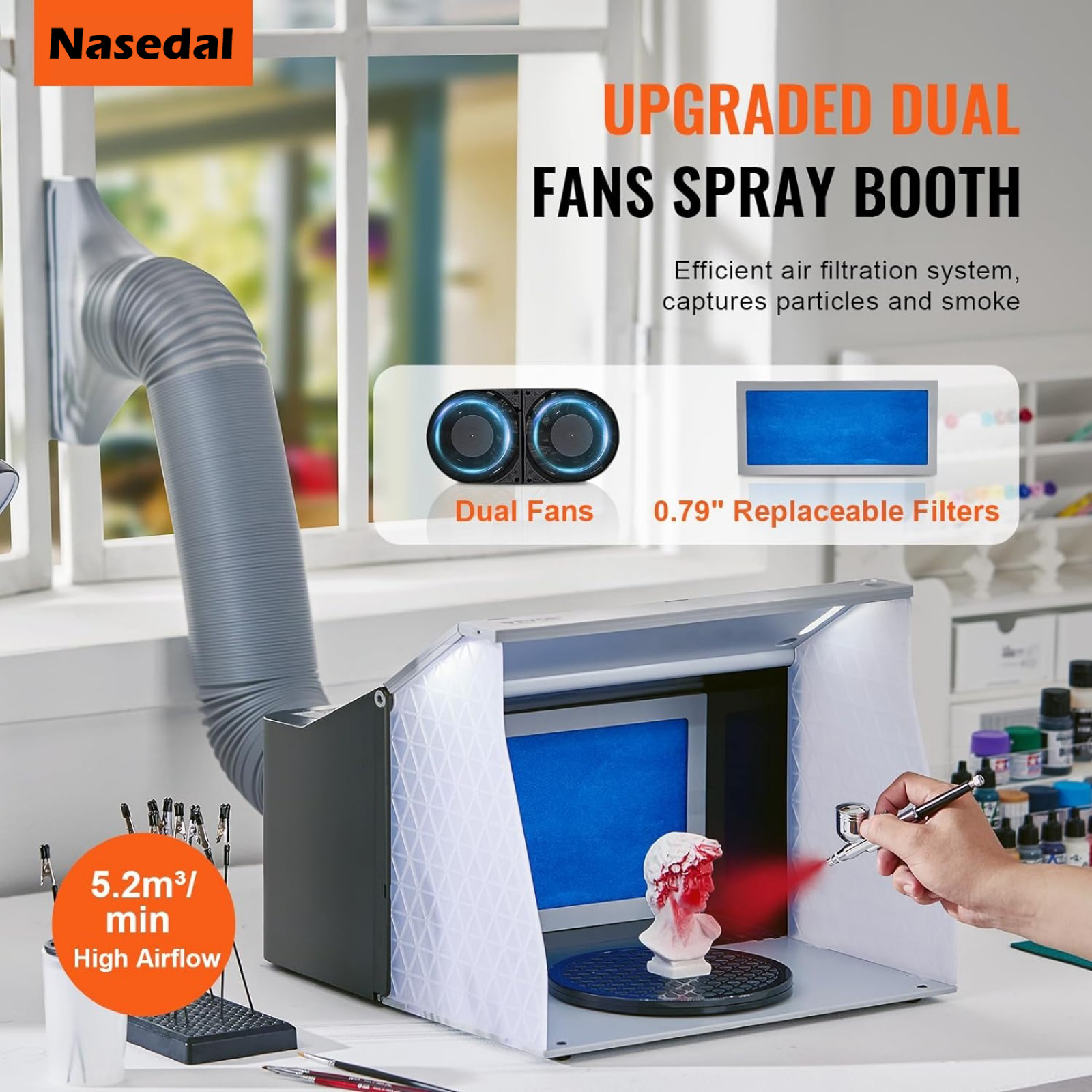 Airbrush Spray Booth with 2 Fans 4 Led Light Model Painting Box Exhaust ...