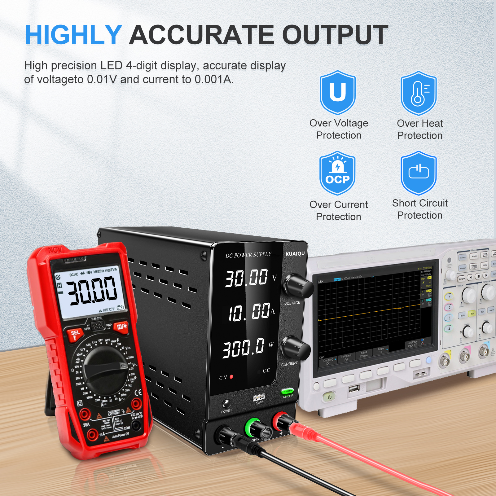 KUAIQU Upgrade DC Power Supply Adjustable Encoder Adjustment 30V 10A ...