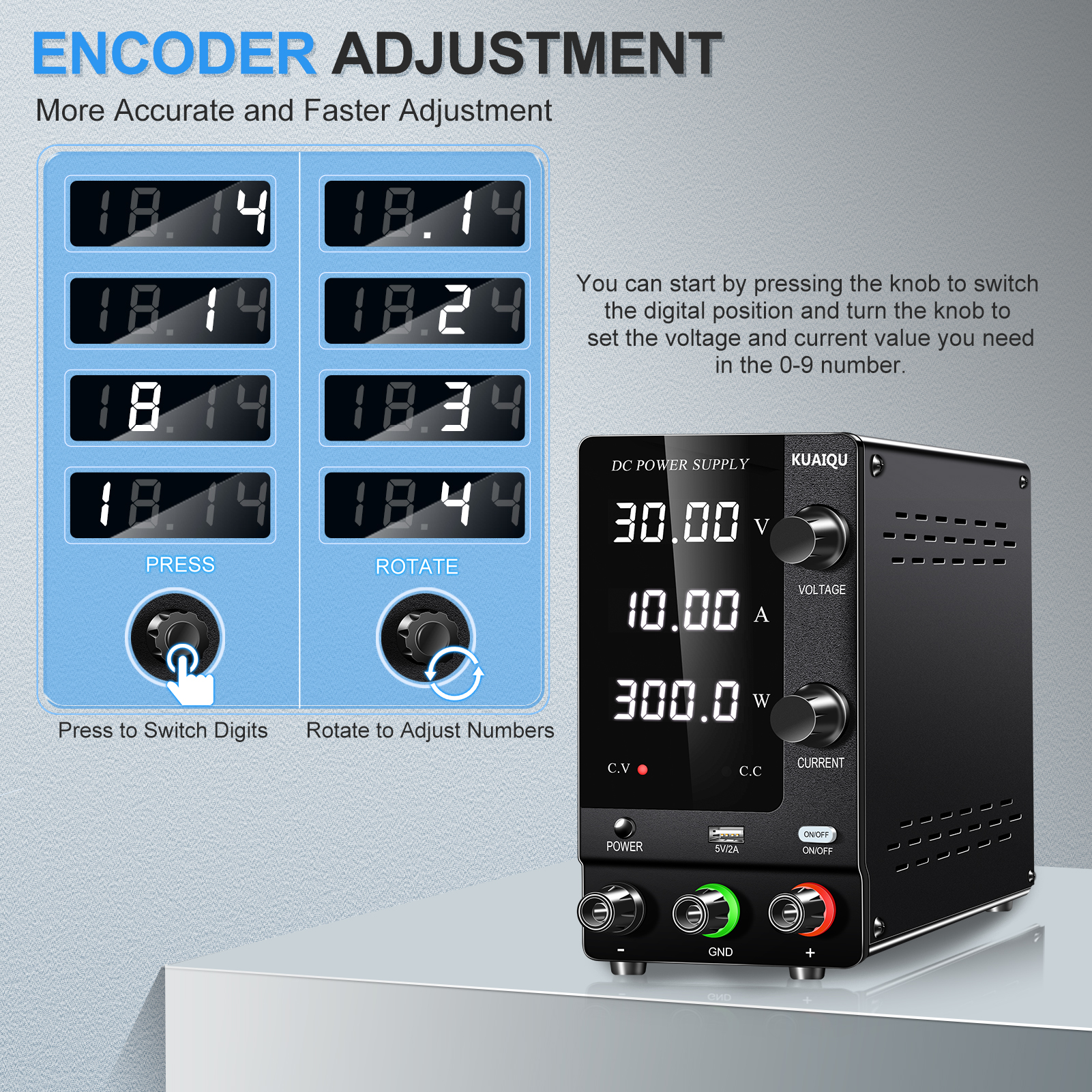 【Encoder Adjustment upgrade】KUAIQU DC Power Supply Adjustable 30V 10A ...
