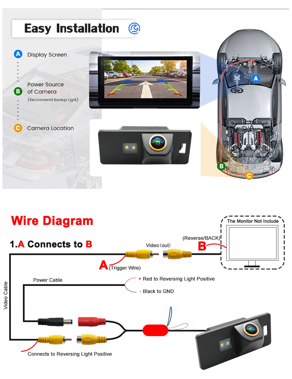 180 Degree AHD 1920x1080P Fisheye Lens Rear View Camera For Audi TT/TTS ...