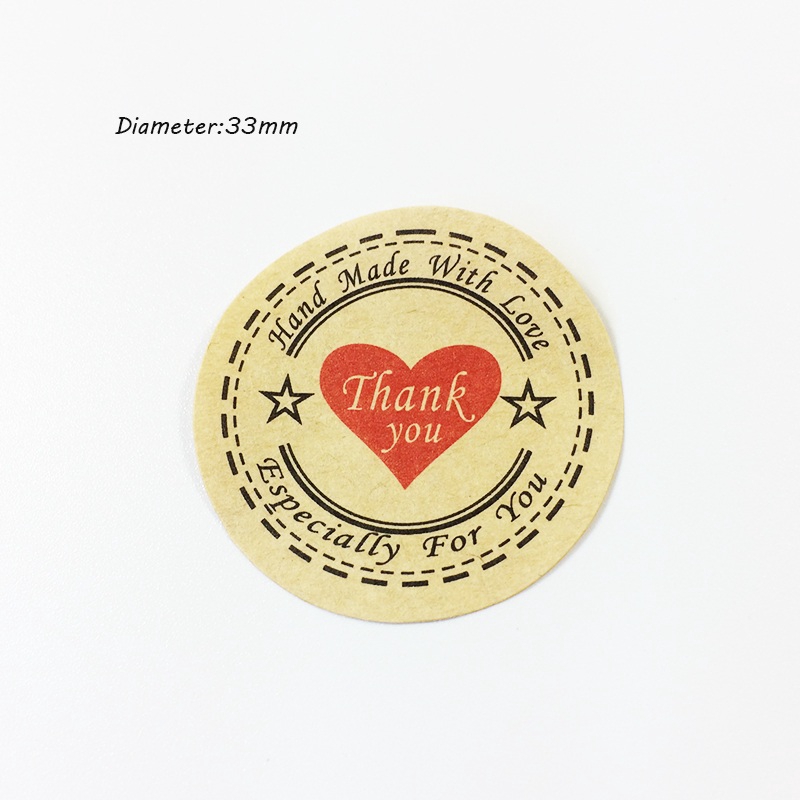 100Pcs/pack Hand Made With Love Kraft Paper Seal Stickers Thank You DIY ...
