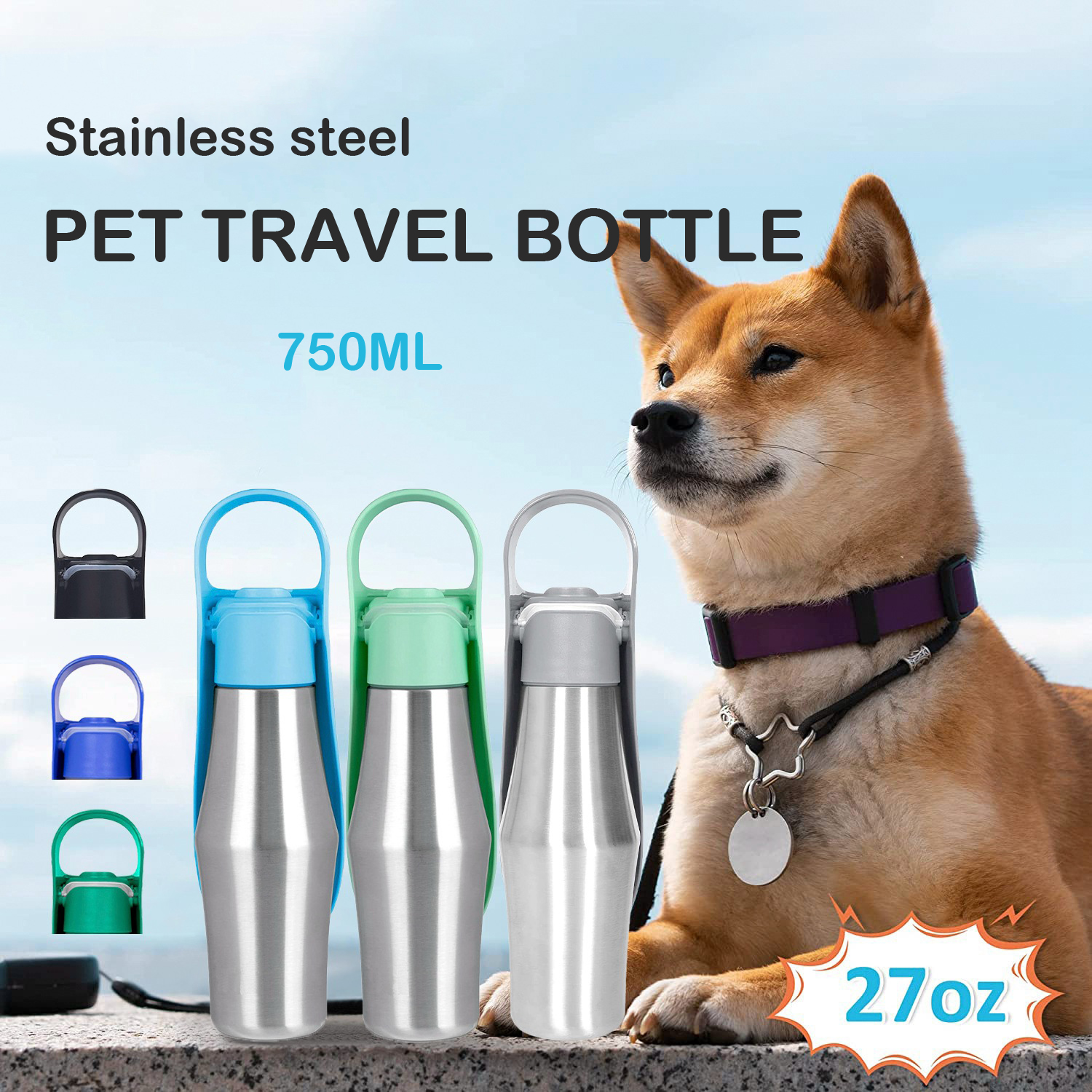 750ML Pet Travel Bottle Stainless Steel Dog Walking Water Bottle