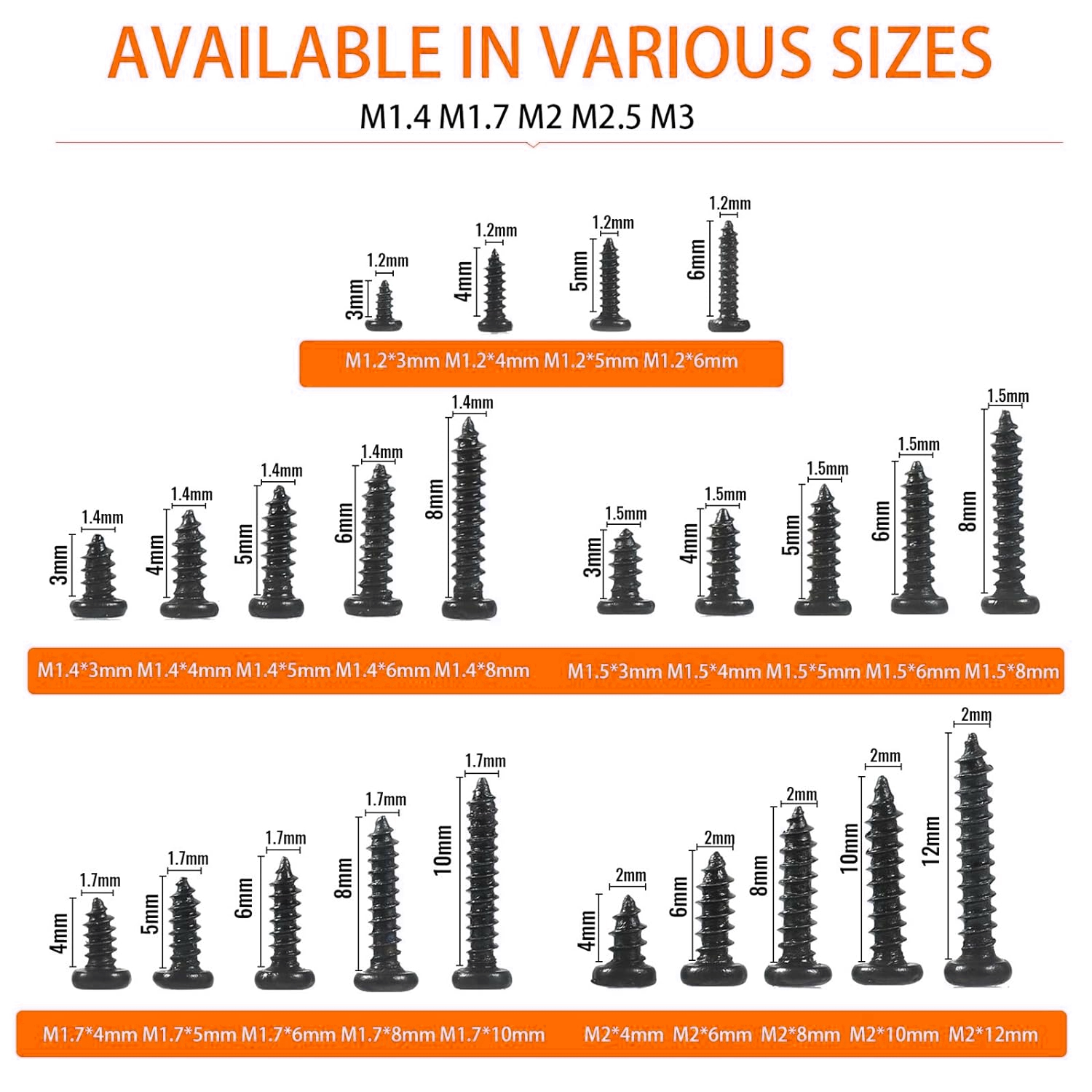 1200pcs Round Pan Head Tapping Screws Kit for Laptops and Notebooks ...