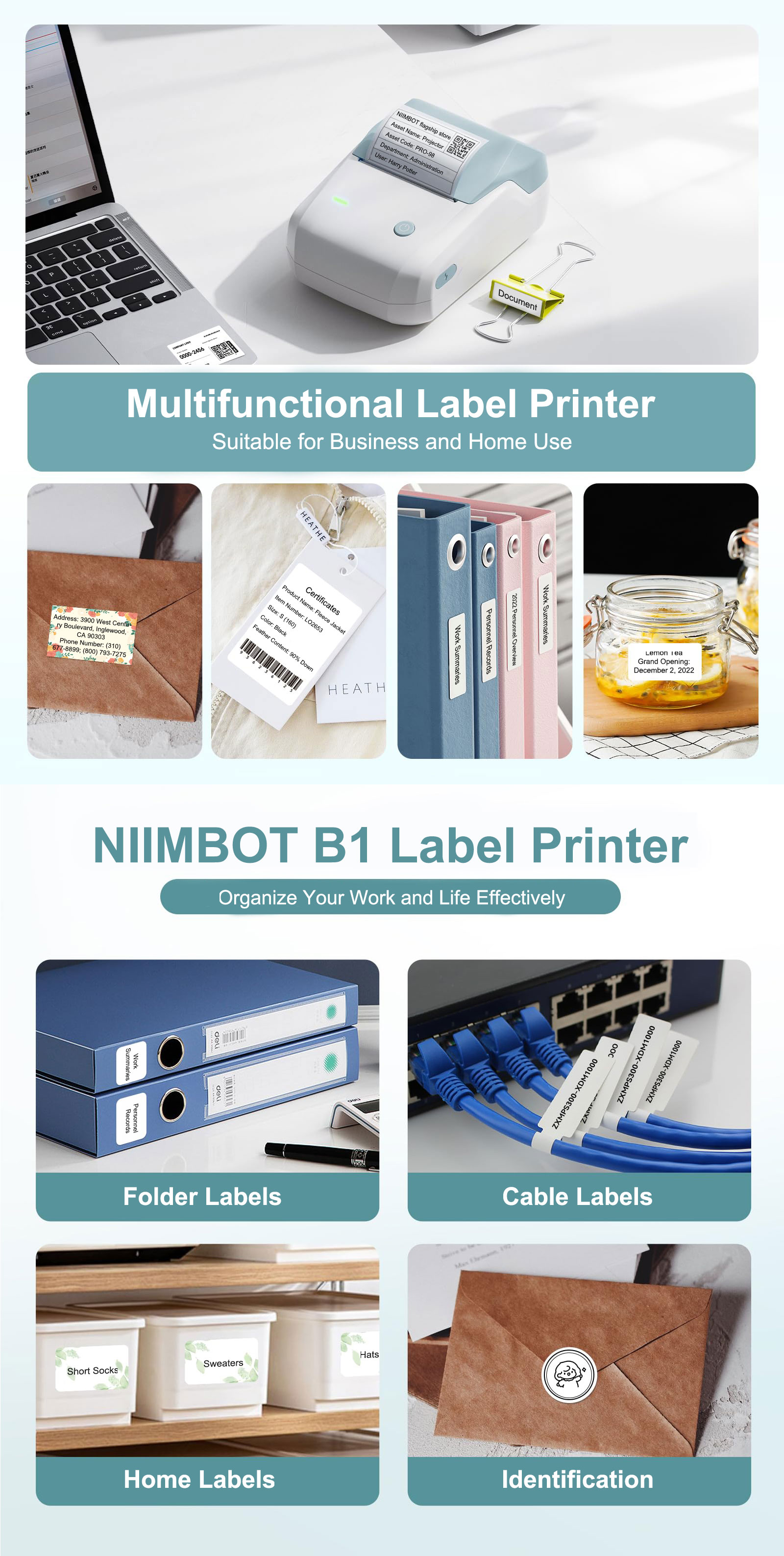 NIIMBOT B1 Bluetooth Label Printer Portable Handheld Thermal Printer ...