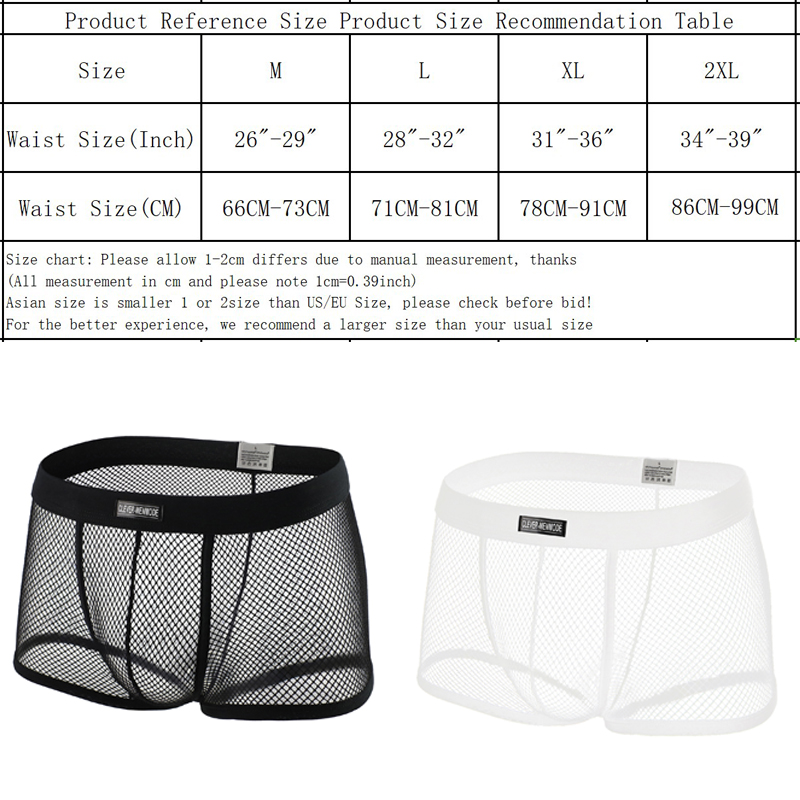 Men Boxers Mesh See Through Solid Color Underpants Low Rise Transparent ...