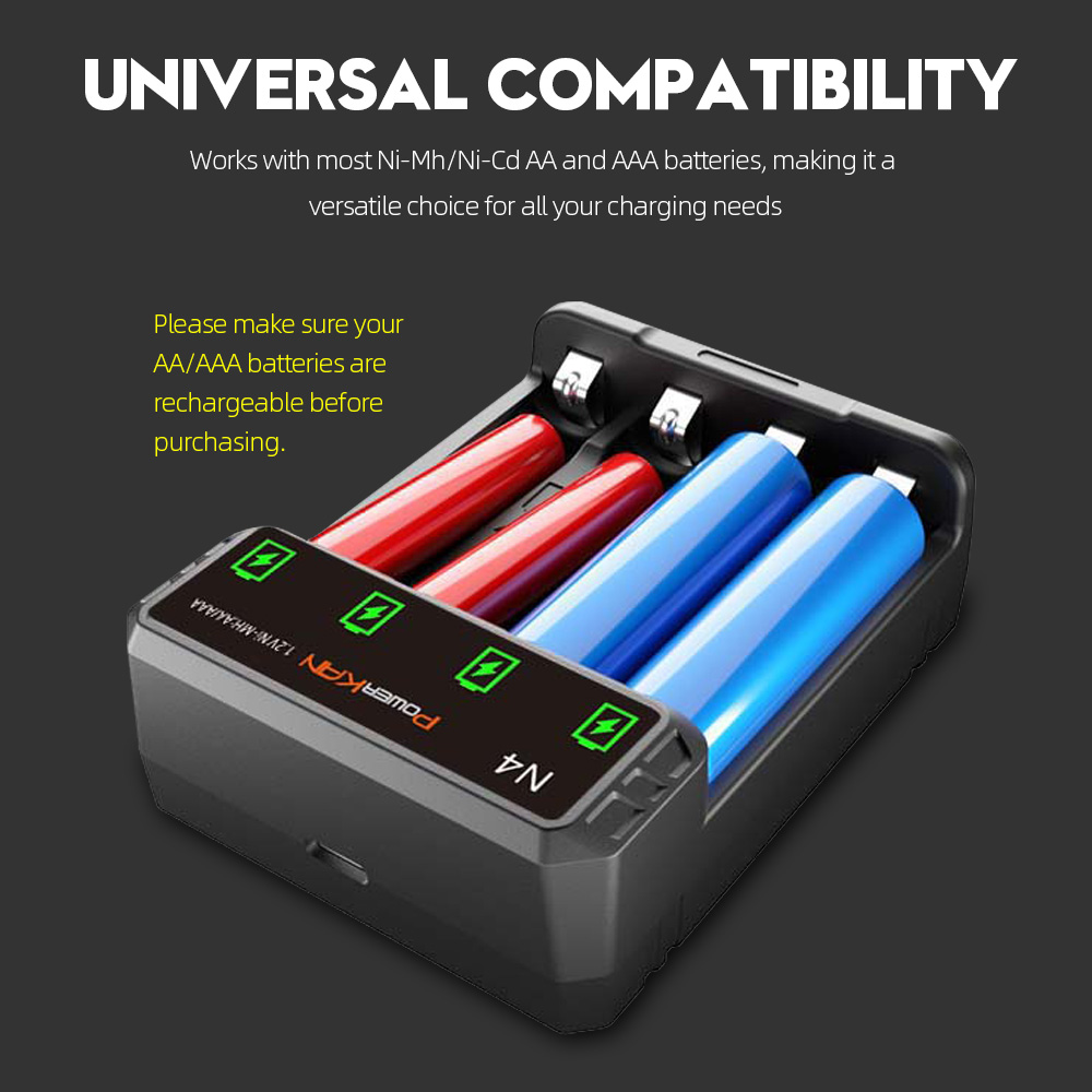 POWERKAN N4 Rechargeable Battery Charger AAA LED Charging Display for 1 ...