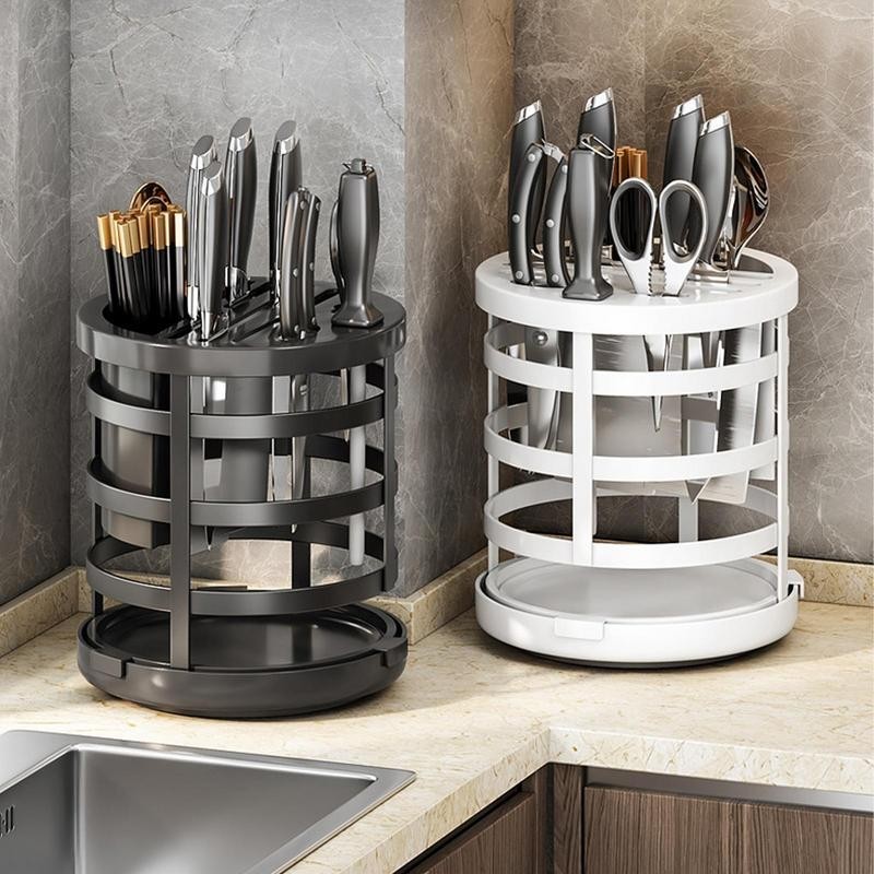 Knife Rack 360° Rotation Cutlery Holder Kitchen Utensil Storage Shelf ...