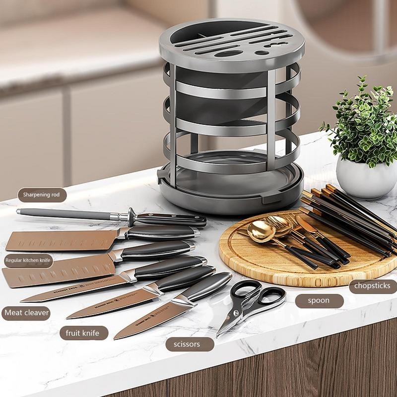 Knife Rack 360° Rotation Cutlery Holder Kitchen Utensil Storage Shelf ...