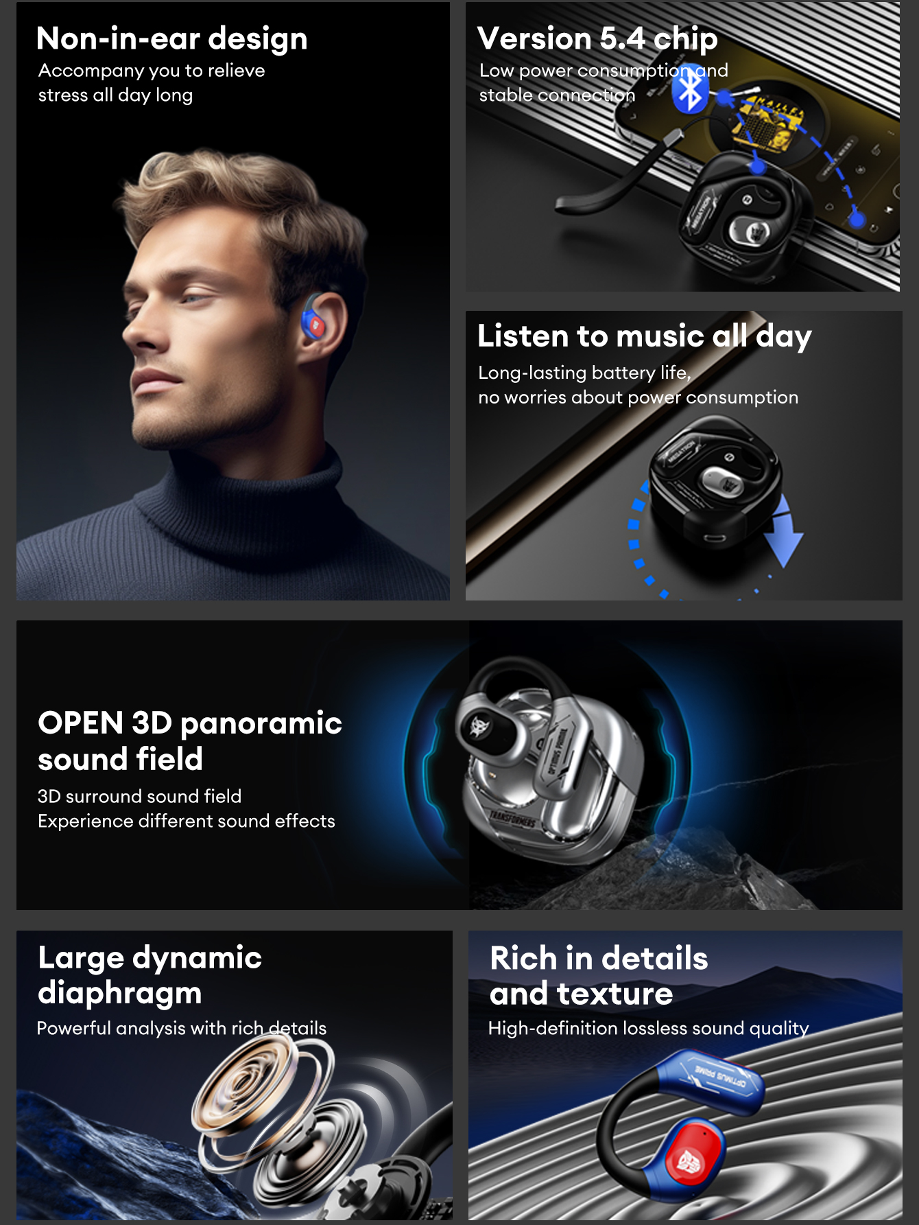 Transformers TF-T18 3D Stereo Sound OWS Open Ear Wireless Bluetooth ...