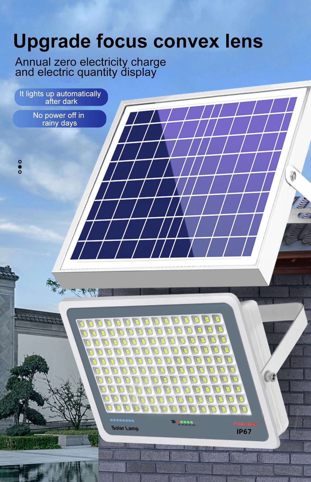 2024 New Solar Spotlight 2500W Lampu Solar Wall Light Solar Light LED ...