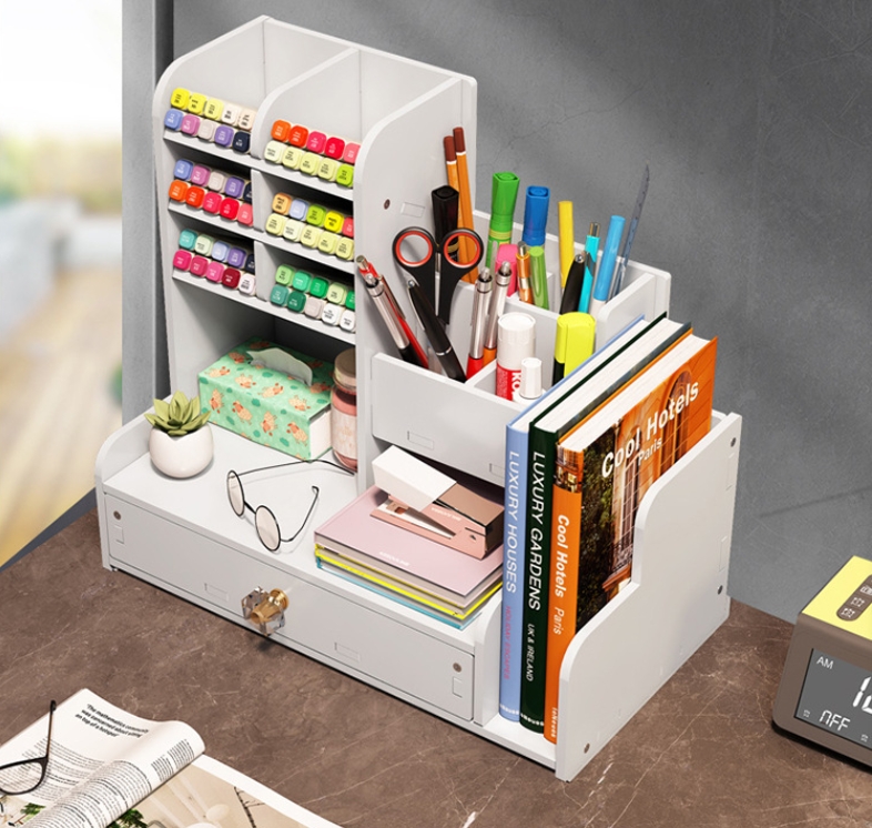 Wooden Stationary Storage Rack Pen Holder Box Rak Alat Tulis Rak Pen ...