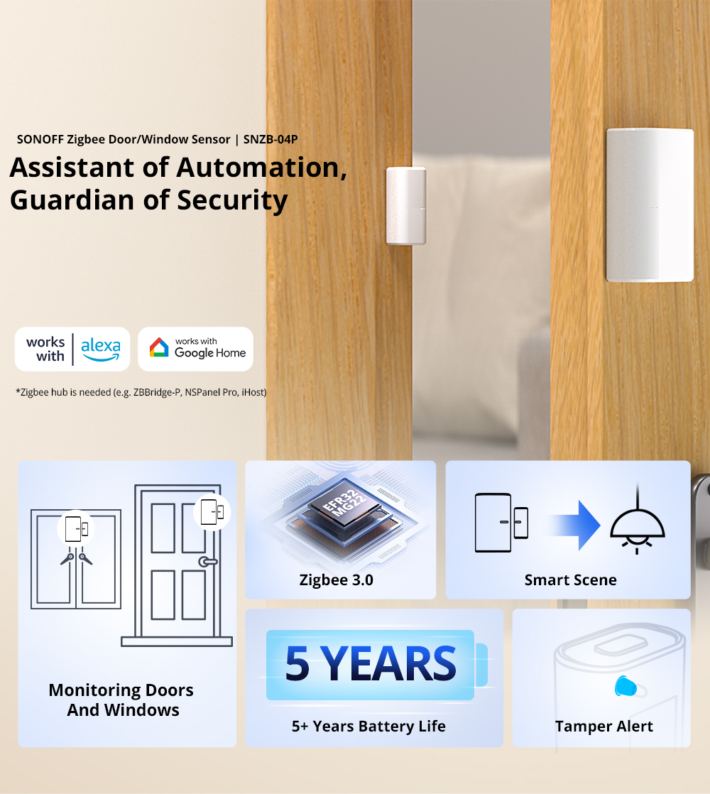 SONOFF SNZB-04P Zigbee Door Window Sensor Home Security Alarm Sensor ...