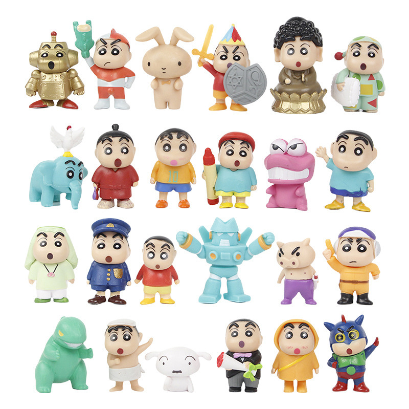 24pcs Set Cartoon Anime Crayon Shin-chan Figures Cos Ultraman Sakyamuni 