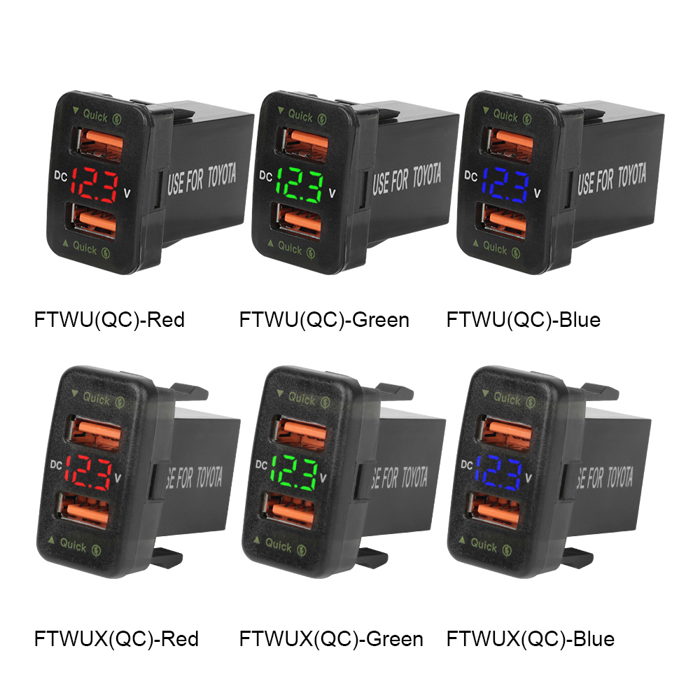 Dual USB QC 3.0 Car Charger Blue Led For Toyota Hilux GUN Prado
