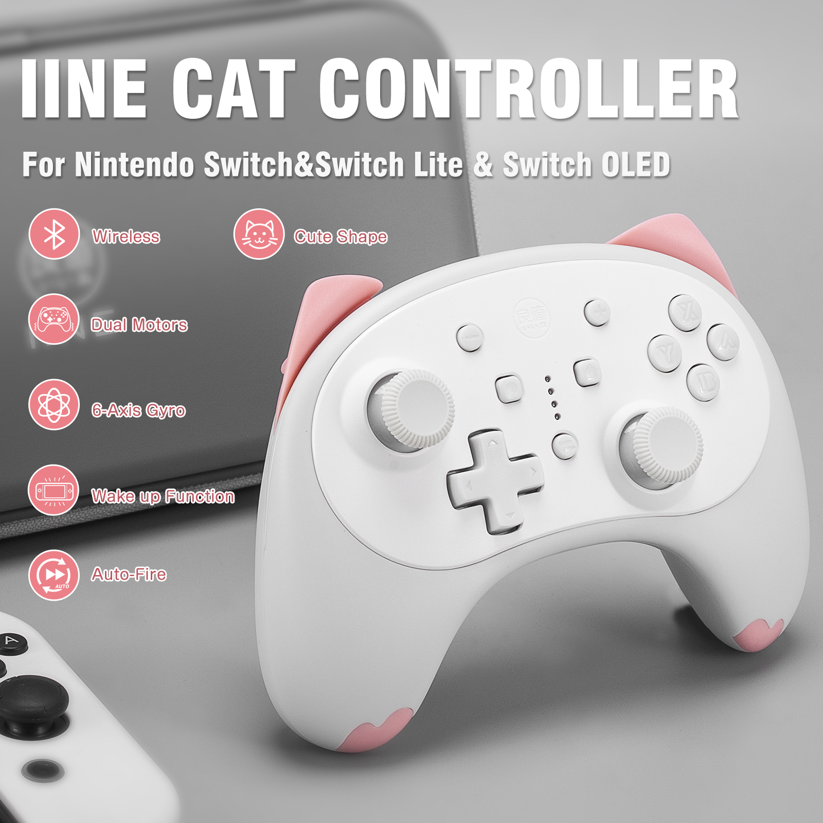 IINE Cartoon White Cat Wireless Controller Small Size Auto Fire