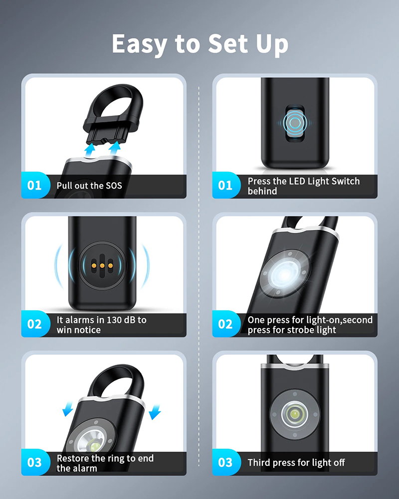 KIPRUN Noise Alarm Keychain, 130db Rechargeable Personal Alarm Keychain ...