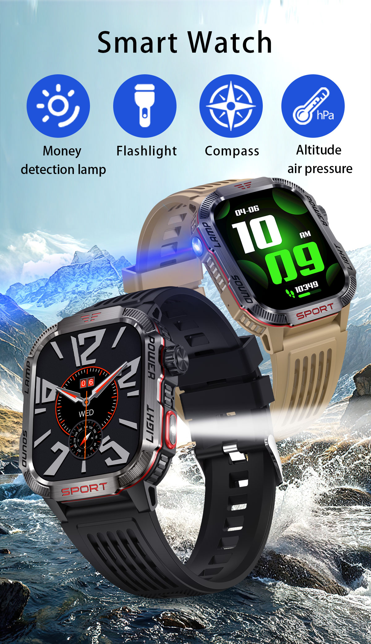 LIGE Outdoor Sports Smartwatch LED Light Flashlight 600mAh Battery ...