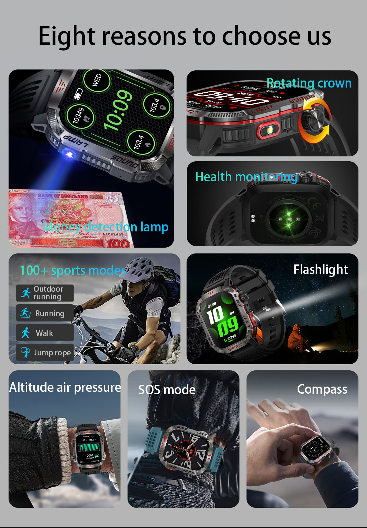 LIGE Outdoor Sports Smartwatch LED Light Flashlight 600mAh Battery ...