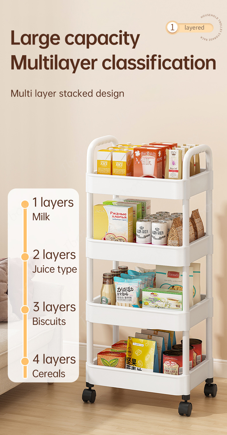 3/4/5 Layer Trolley Cart Organizer Storage Shelf Moving Rack With Wheel ...