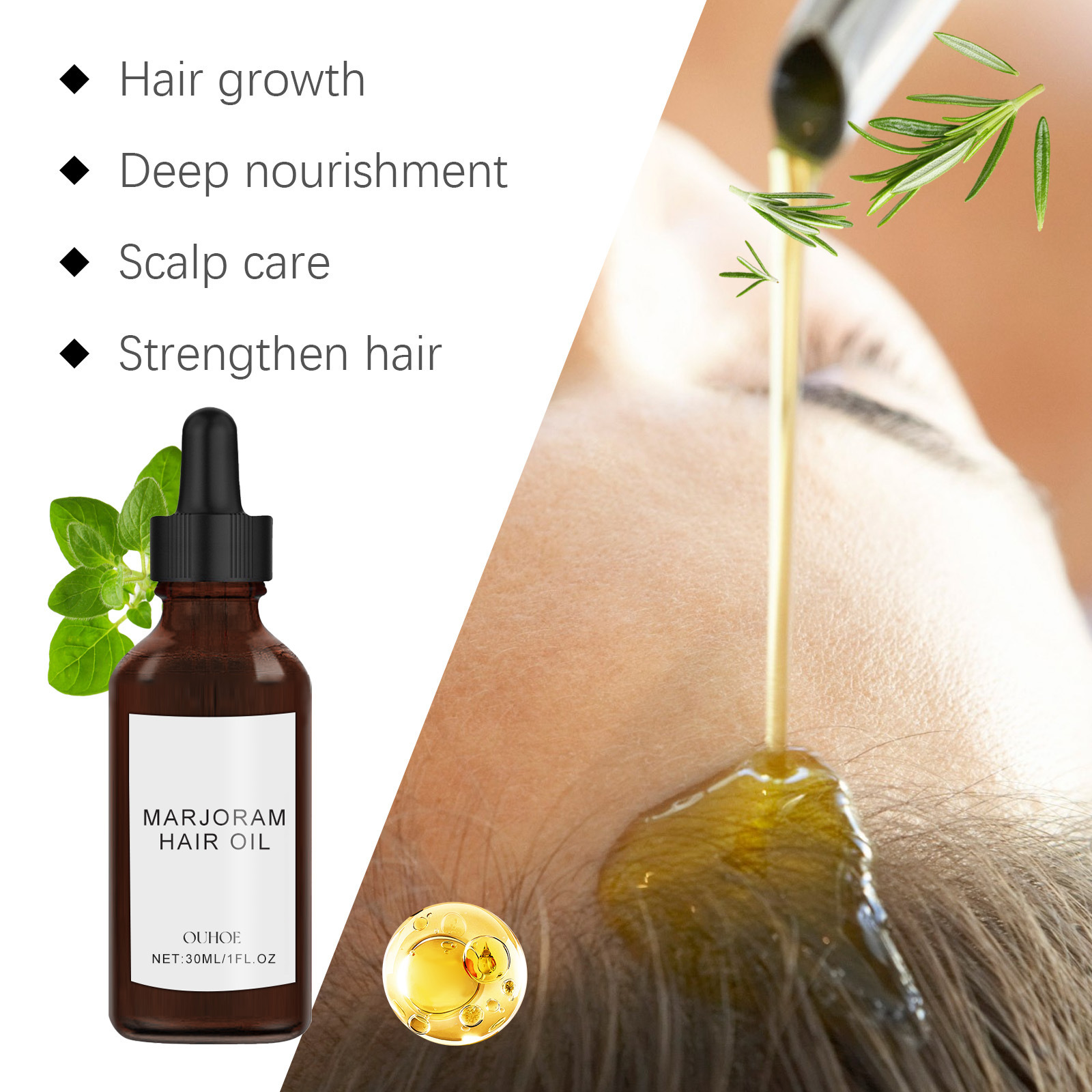 OUHOE Marjoram Hair Oil 30ml Hair Growth Serum Anti Loss Scalp Massage