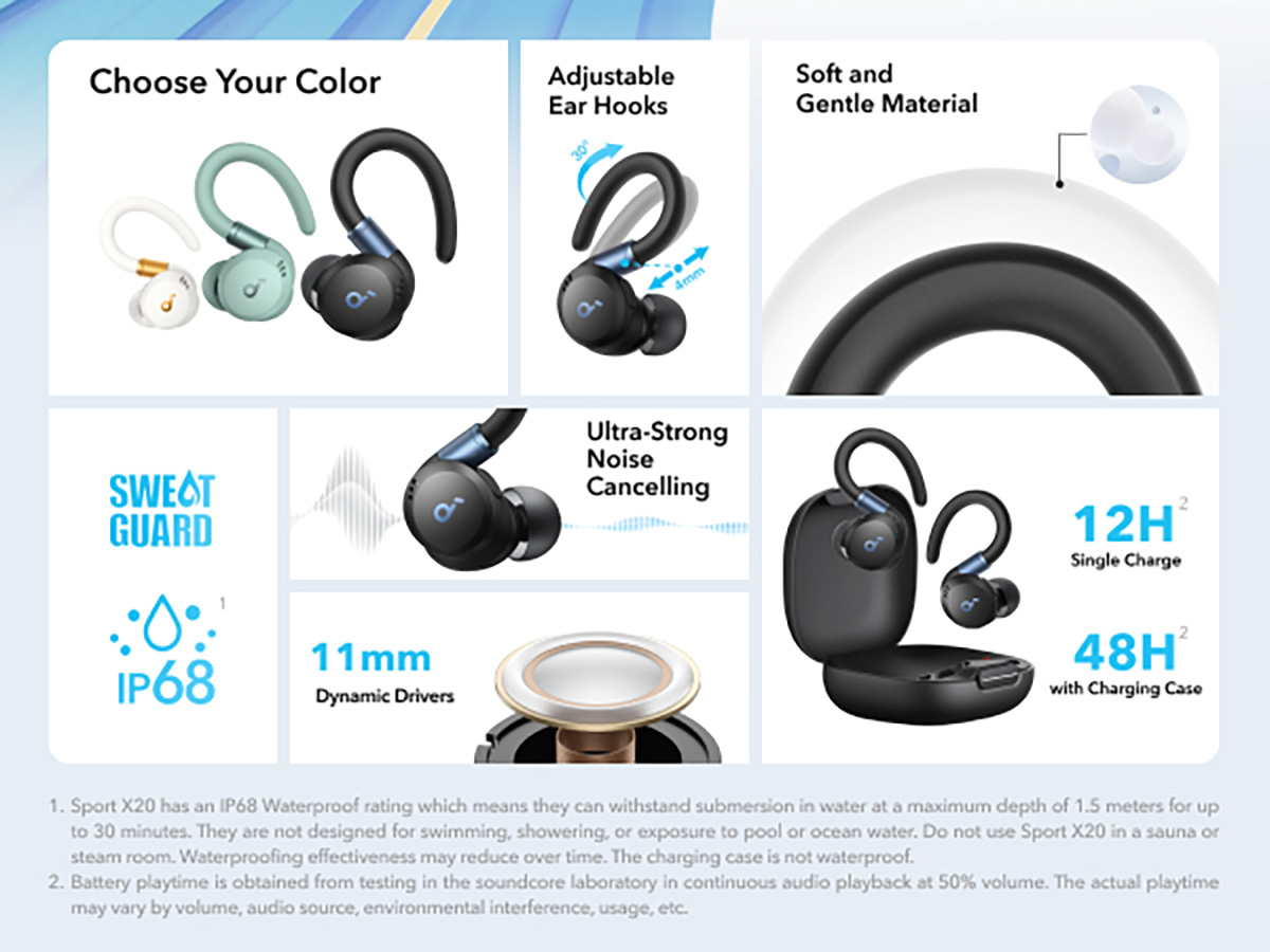 Soundcore Sport X20 Kopfhörer - Kabellos, IP68 Wasserdicht Mit ANC
