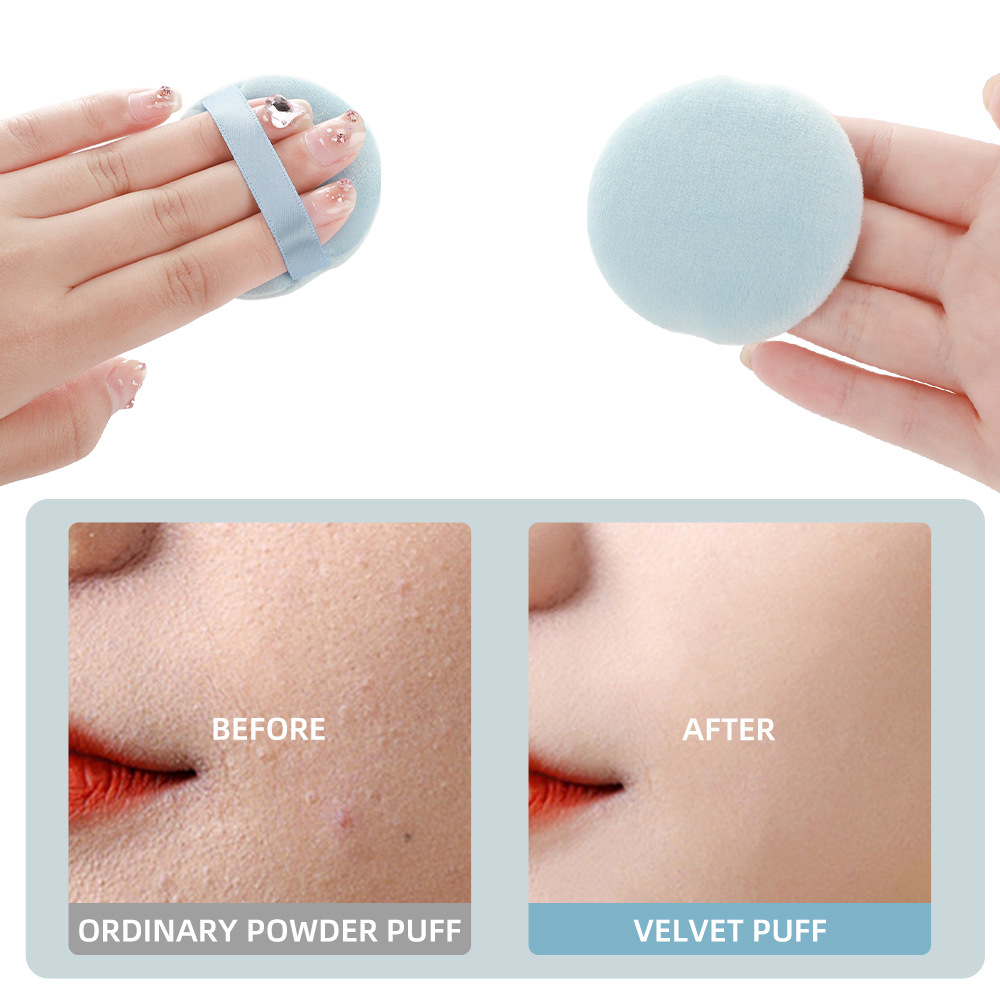 Round Makeup Puff With Ribbon Loose Powder Applicators Soft Velvet ...