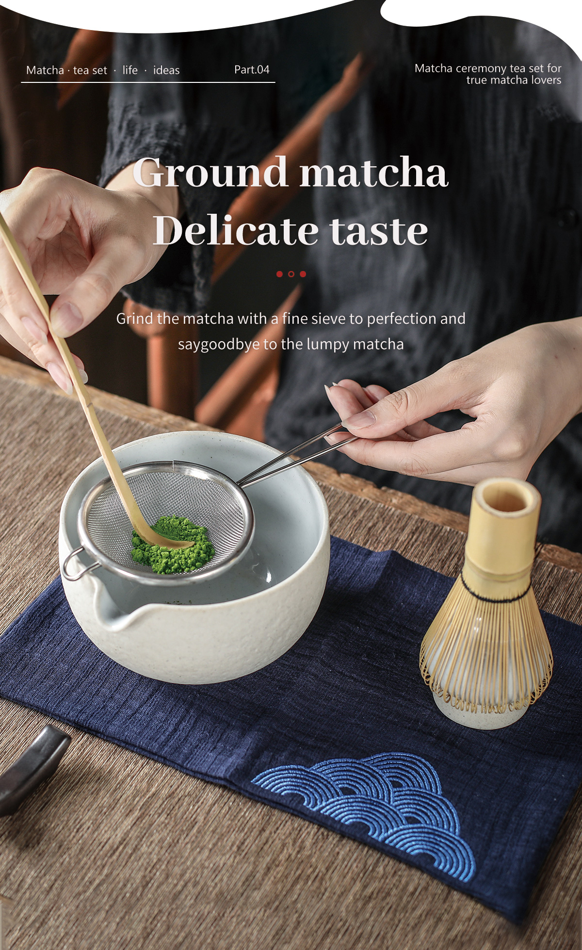 Euakee Matcha Set 5-teilig In Blau | Mit Bambus-Besen, Sieb & Schale | Komplett-Set Für Matcha-Tee