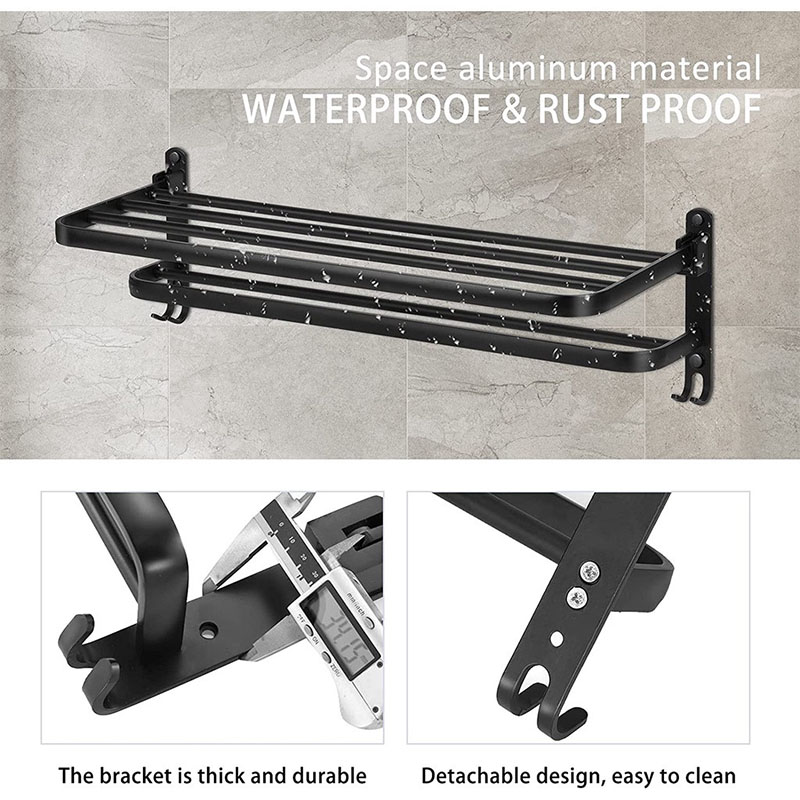 Premium Black Aluminum Towel Bar Wall Mounted Rack Bathroom Shower Hand ...