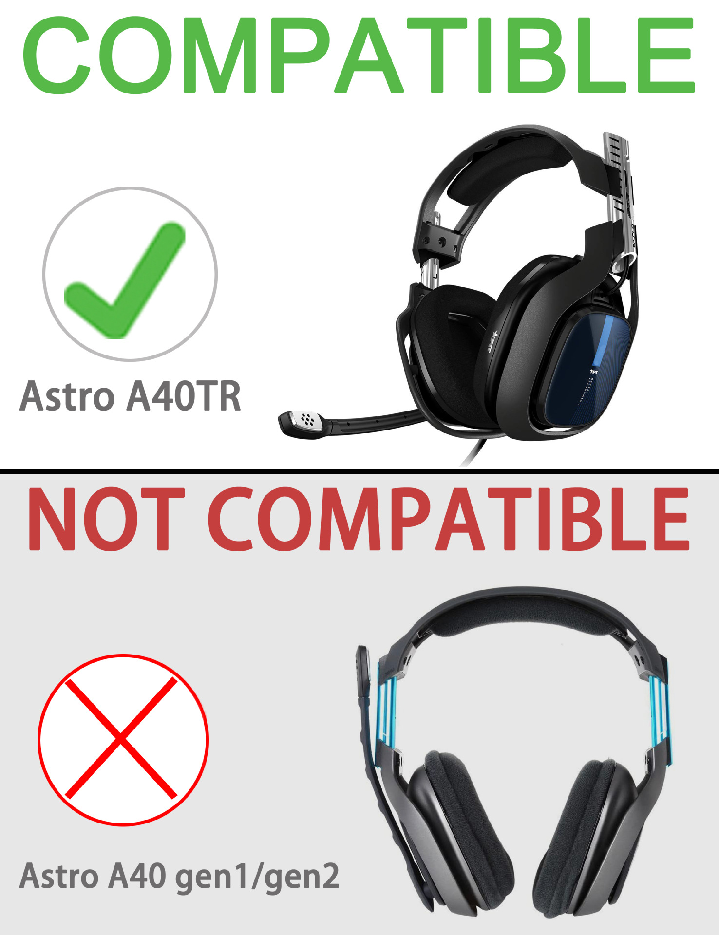 Cuscinetti In Memory Foam Ricambio Per Cuffie Gaming Astro A40 TR, Neri, Doppi