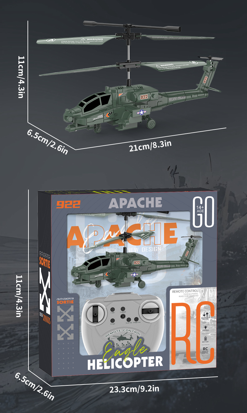 RC Helicopter Apache Model Plan Toy Remote Control Flying Airplane With ...
