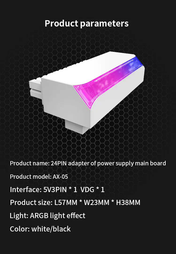ICE Whale AX-05 ATX 24 Pin to 90° ARGB Power Plug Adapter Motherboard ...