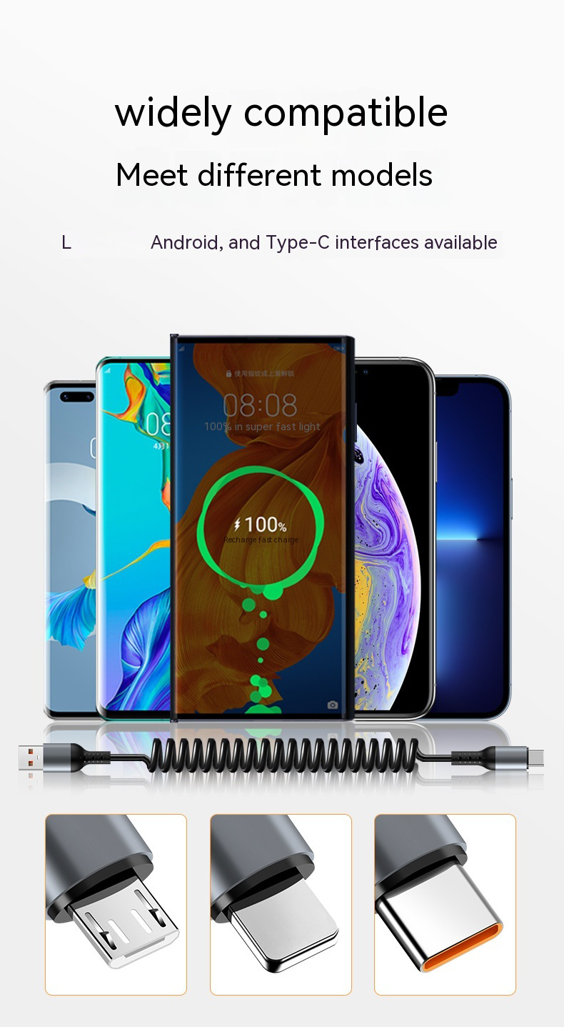 U-Coil Spring Extendable Retractable 100W Cable ios C Type 1.8M USB A ...