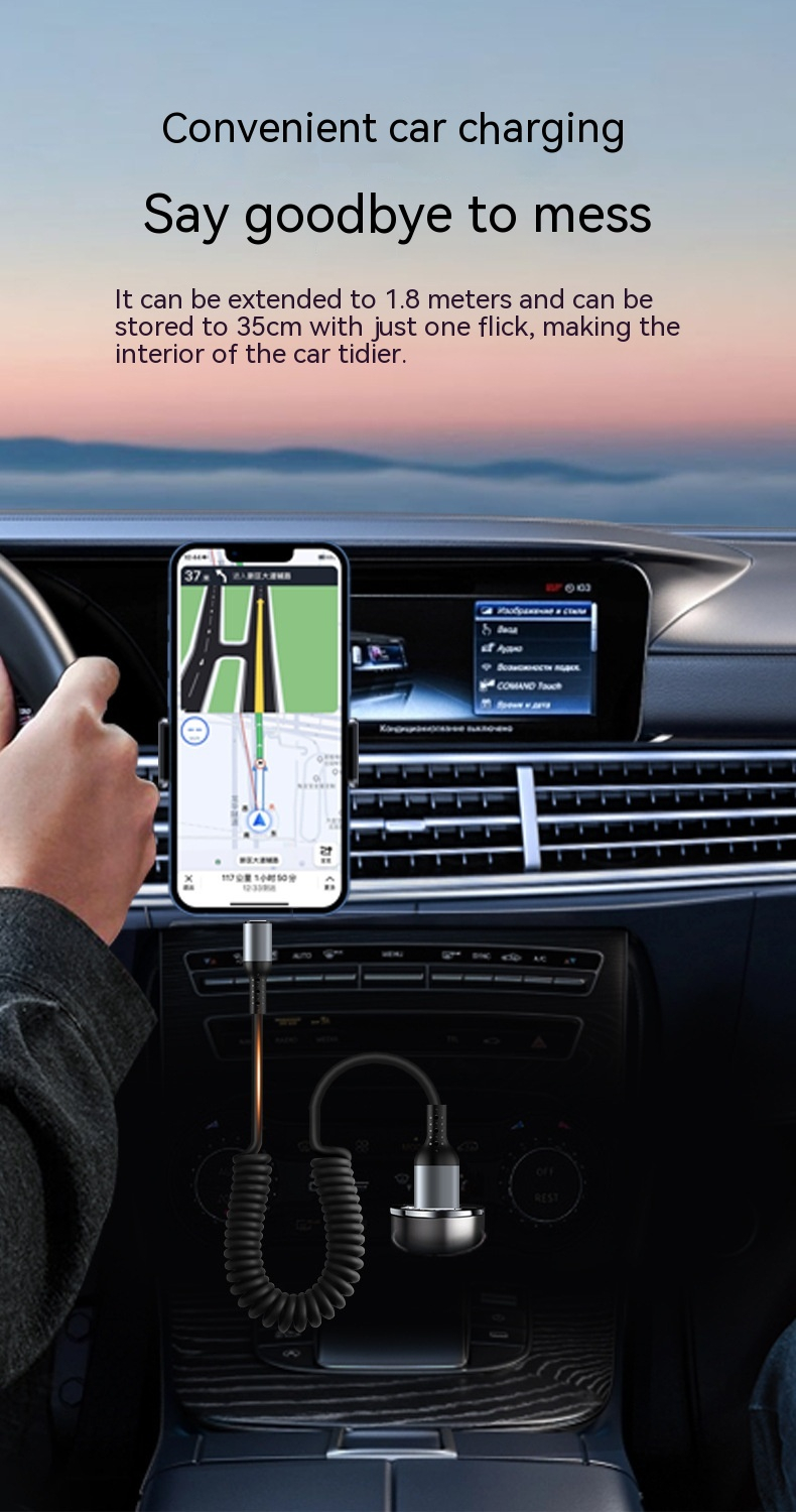 U-Coil Spring Extendable Retractable 100W Cable ios C Type 1.8M USB A ...