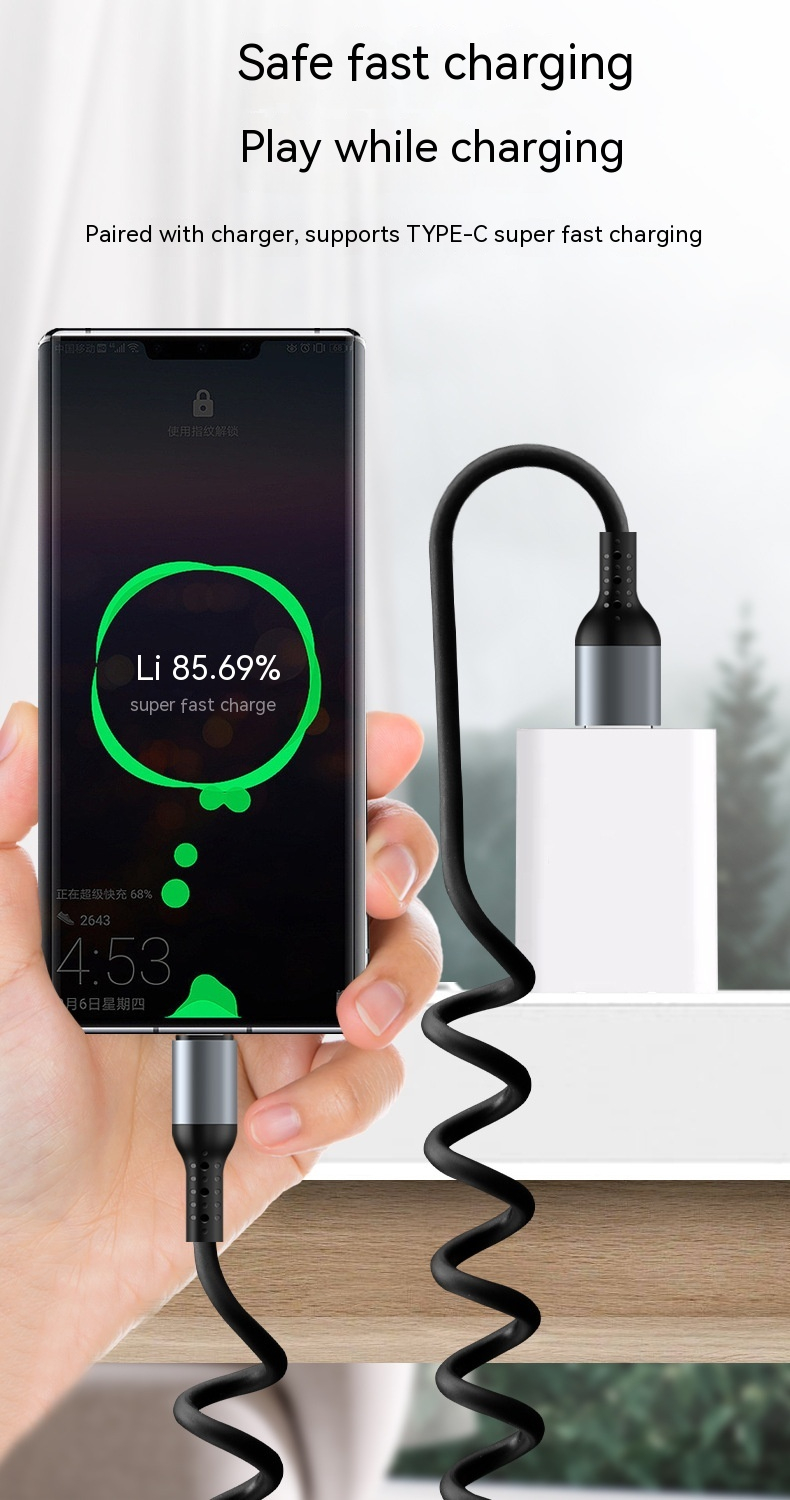 U-Coil Spring Extendable Retractable 100W Cable ios C Type 1.8M USB A ...