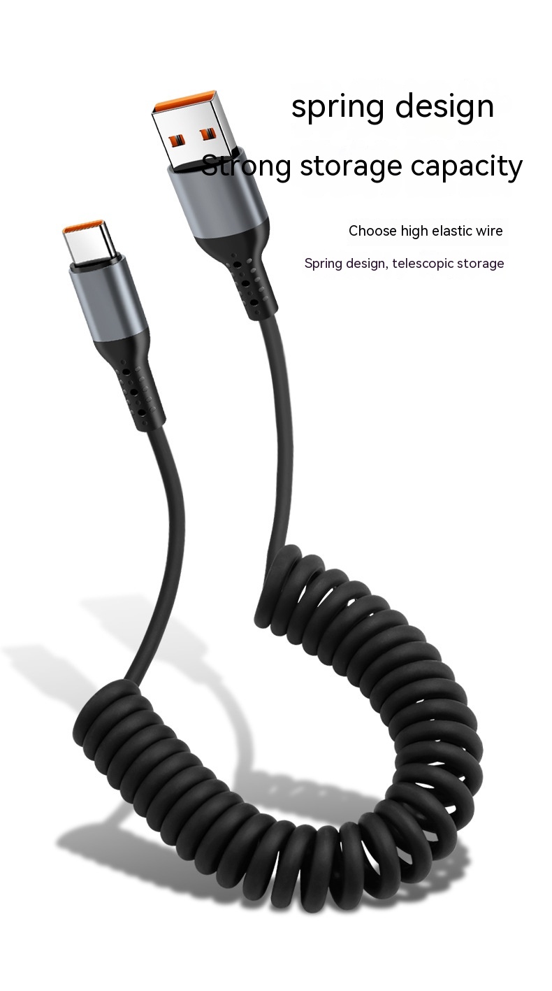 U-Coil Spring Extendable Retractable 100W Cable ios C Type 1.8M USB A ...