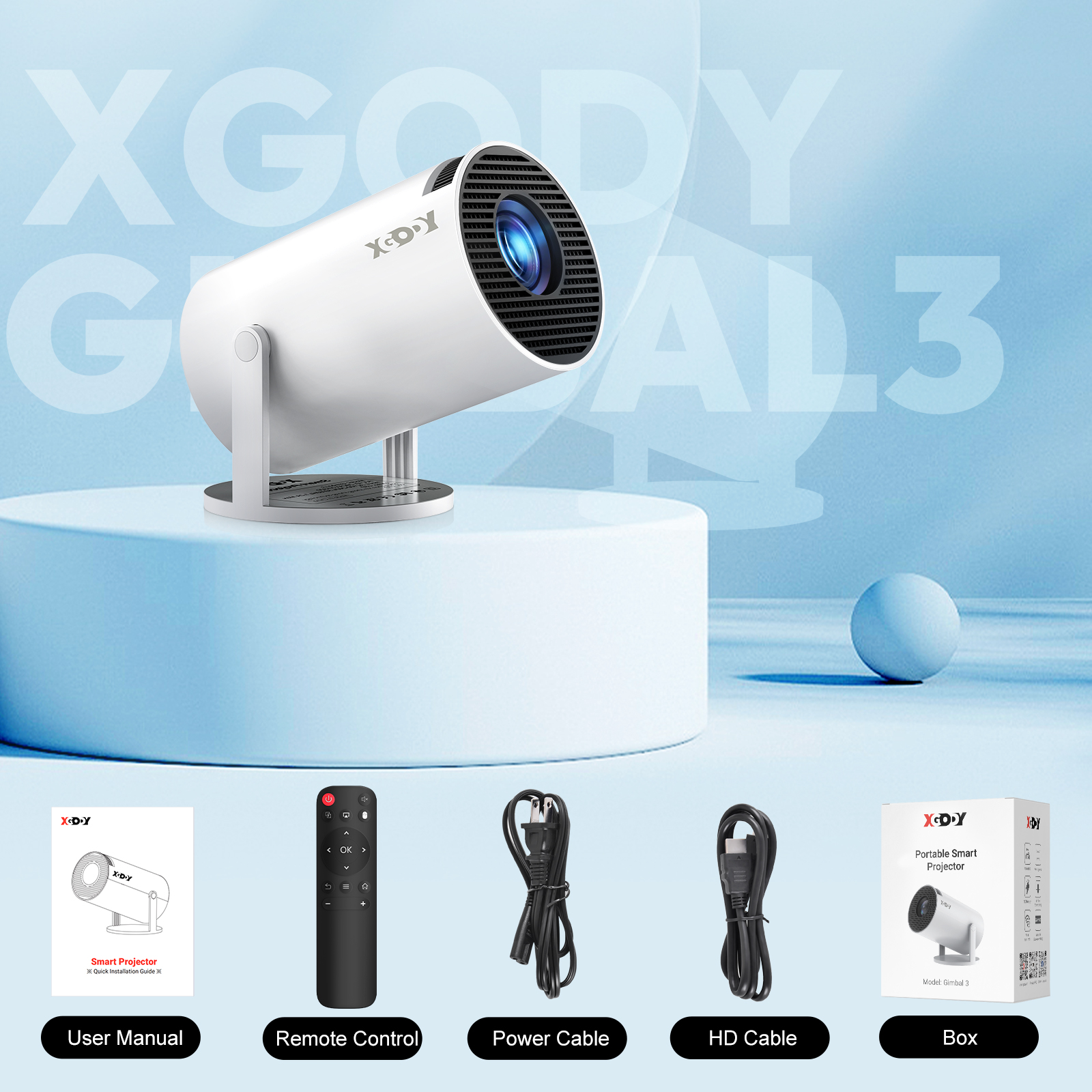 XGODY Projector Gimbal 3 Mini Projector Android 11 LCD 4K Projector ...