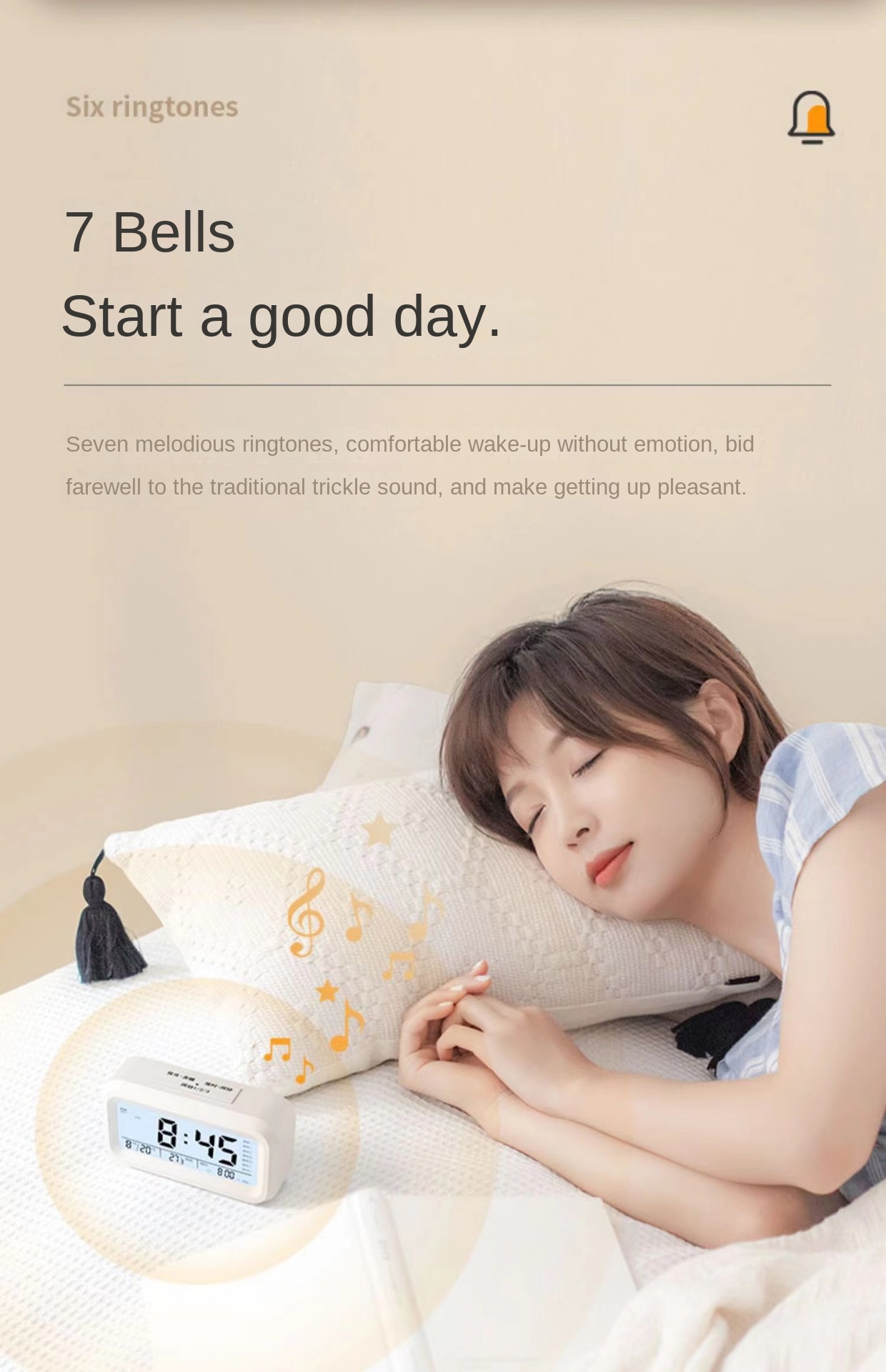 1pc Student alarm clock, temperature and humidity, smart clock, silent ...