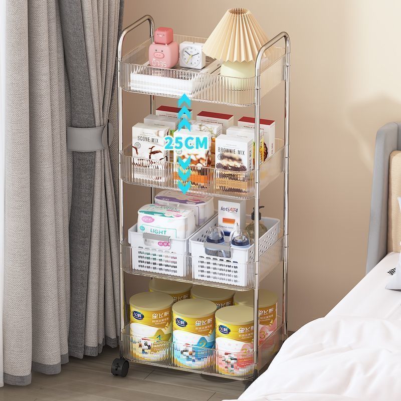 Trolley Storage Rack 2/3/4/5 Tier With Wheels Multi-purpose Transparent ...