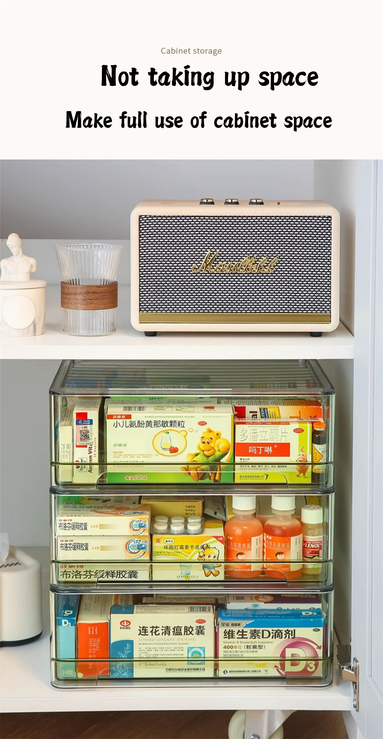 Transparent Visible Medicine Box Drawer Style Stackable Household High ...