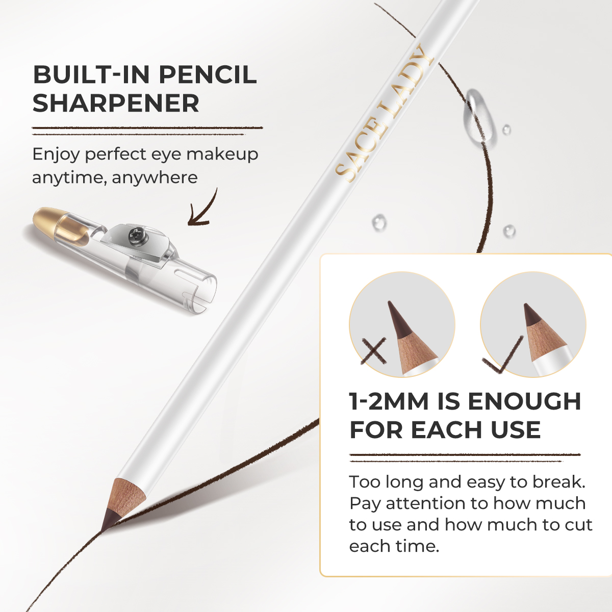 Sace Lady Eyebrow Pencil Waterproof Natural Looking Built-in Pencil 