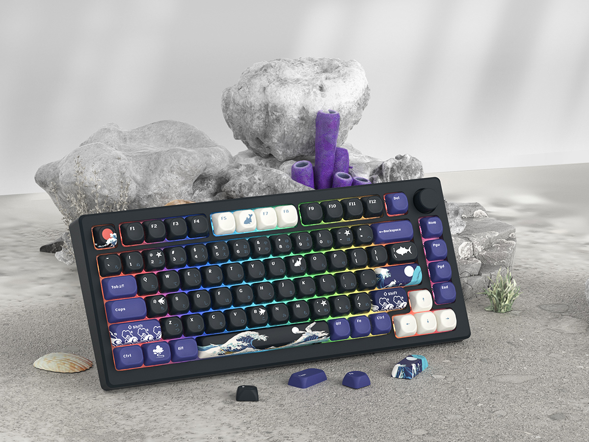 WOMIER 134 Keys MOA Profile Black Coral Sea PBT Keycaps Custom Dye Sub ...