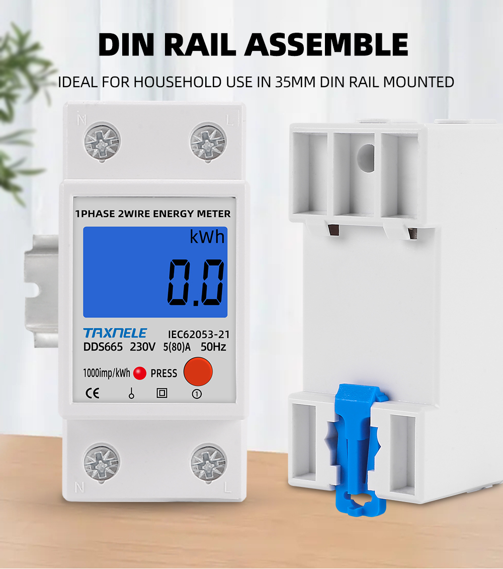 TAXNELE Single Phase LCD Digital DIN rail Reset Energy Meter kWh ...