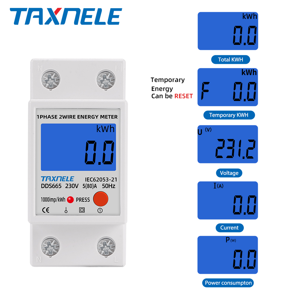 DDS662 DDS668 Din Rail LCD Backlight Single Phase Energy Meter kWh ...