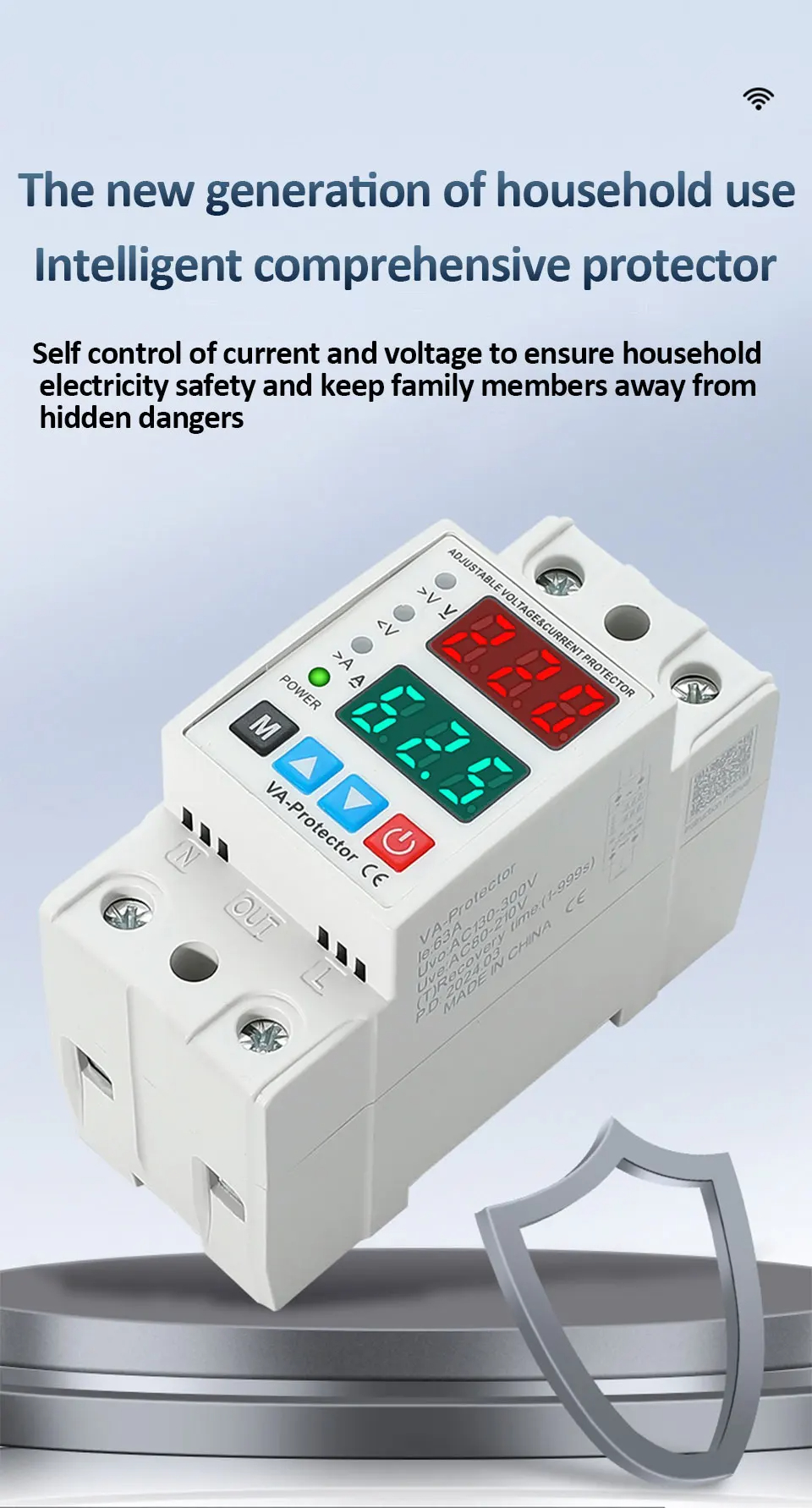 40A/63A 230V Din Rail Dual Display Adjustable Over Voltage Current and ...